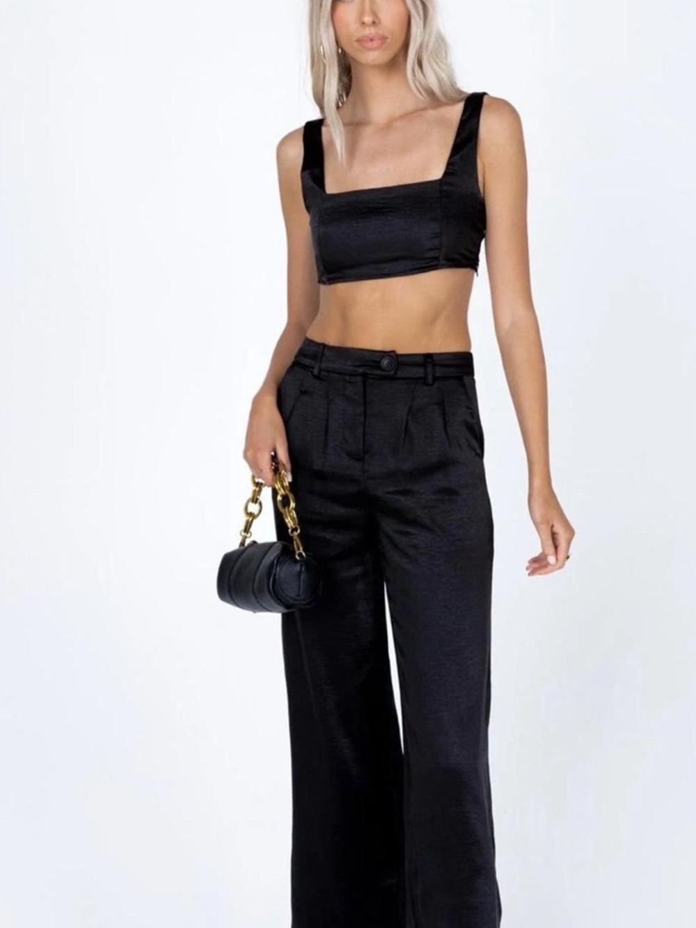 Princess Polly Satin Huxley Pant Set Black Size 2
